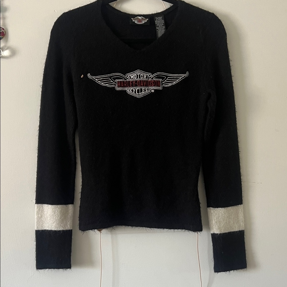 Harley-Davidson Black Knit Top with White Bands